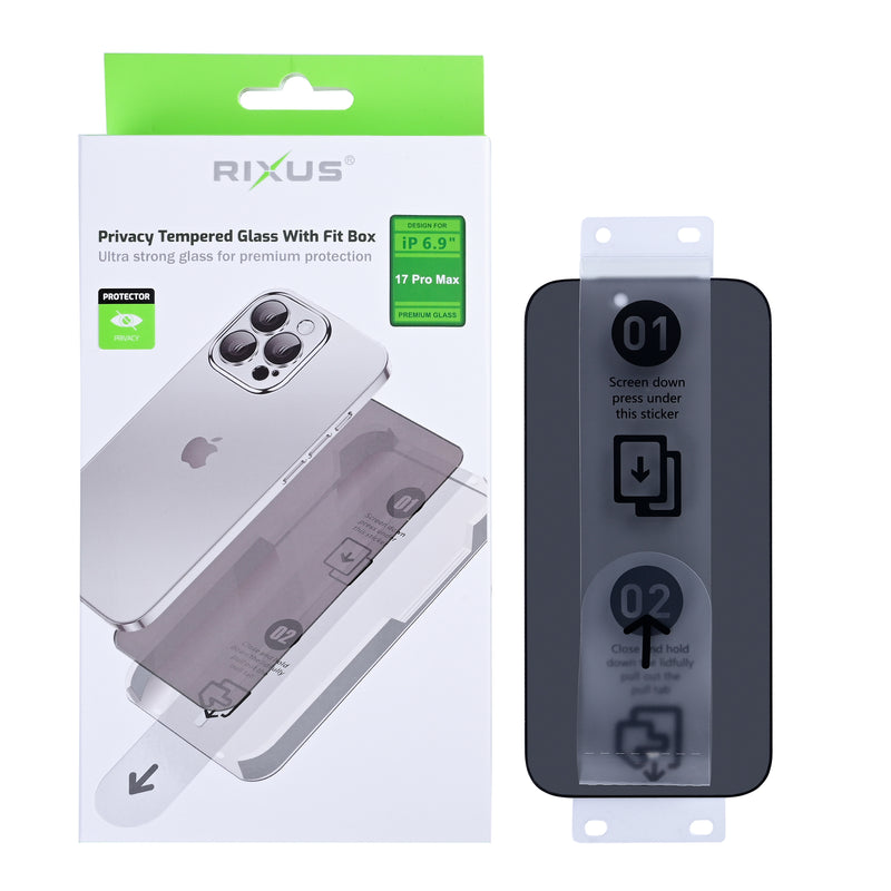 Rixus Privacy Tempered Glass With Fit Box For Apple iPhone 17 Pro Max