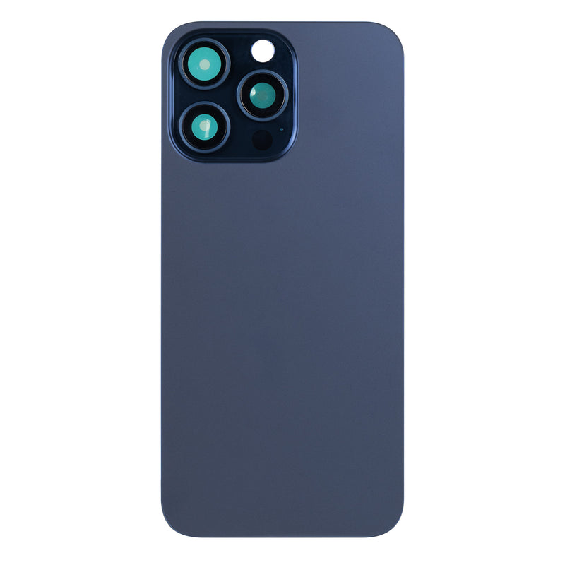 For Apple iPhone 15 Pro Back Glass Without NFC, Enlarged Camera Frame Blue Titanium Compatible