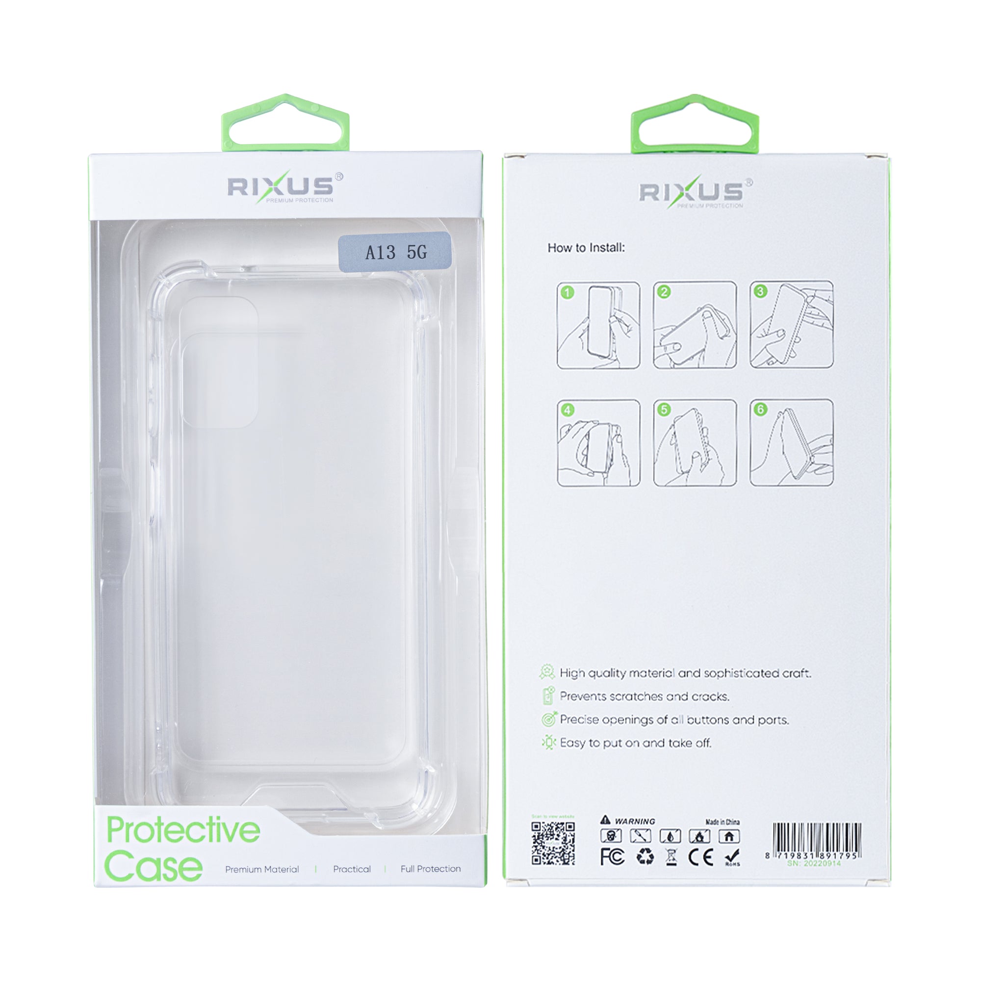 Rixus Anti-Burst Gehäuse für Samsung Galaxy A13 5G Transparent