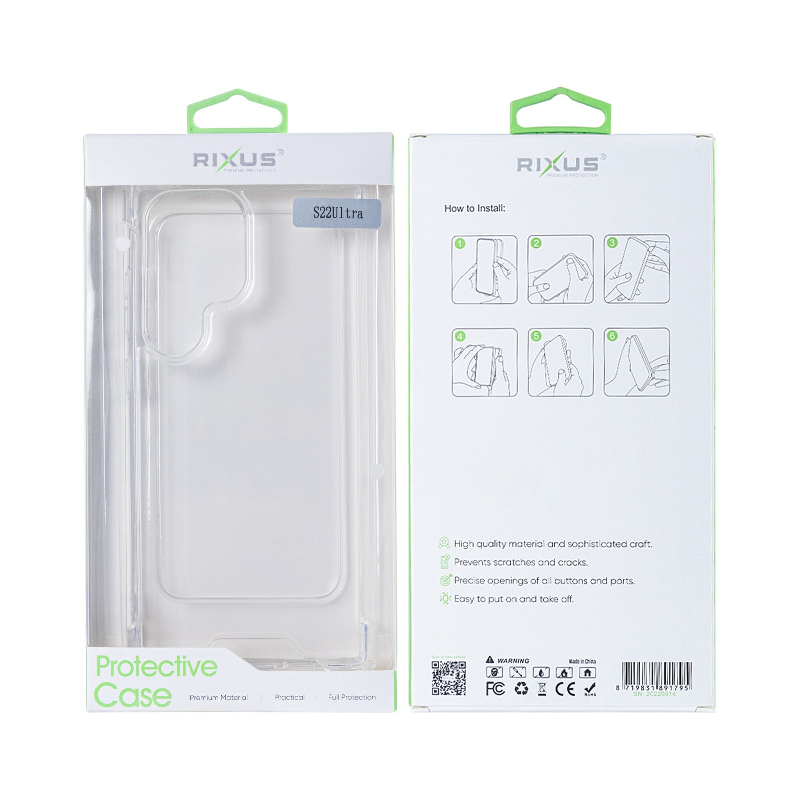 Rixus Anti-Burst Gehäuse für Samsung Galaxy S22 Ultra 5G Transparent