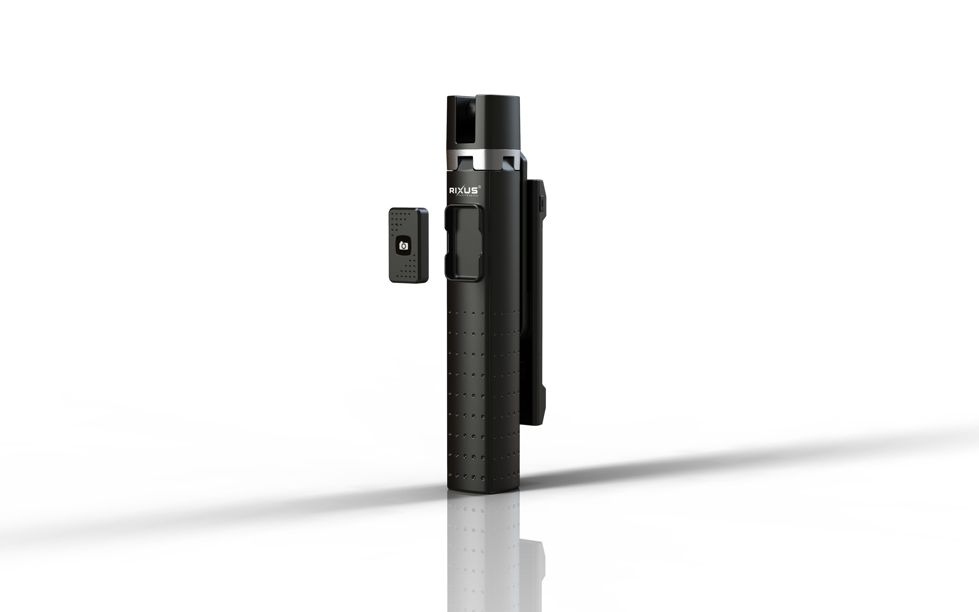Rixus RXSF08 Aluminium Selfie Stick mit doppeltem LED Licht Schwarz