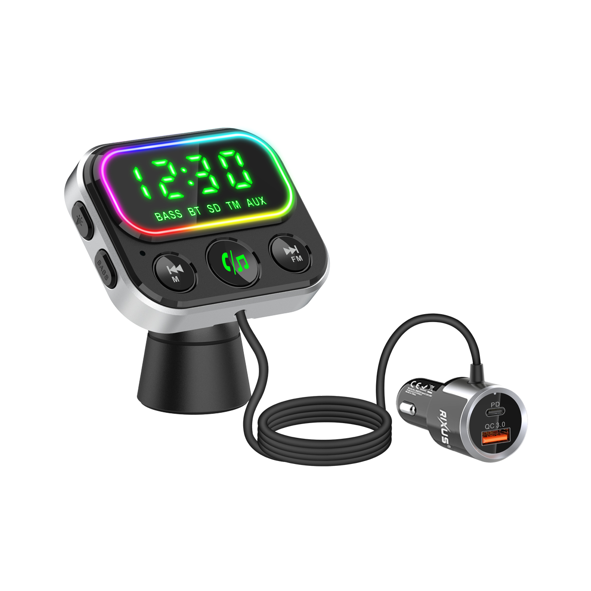 Rixus RXBT55 2 in 1 Bluetooth FM Transmitter und Autoadapter Schwarz