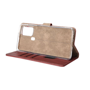 Rixus Bücherregal für Samsung Galaxy A21s Dunkelrot