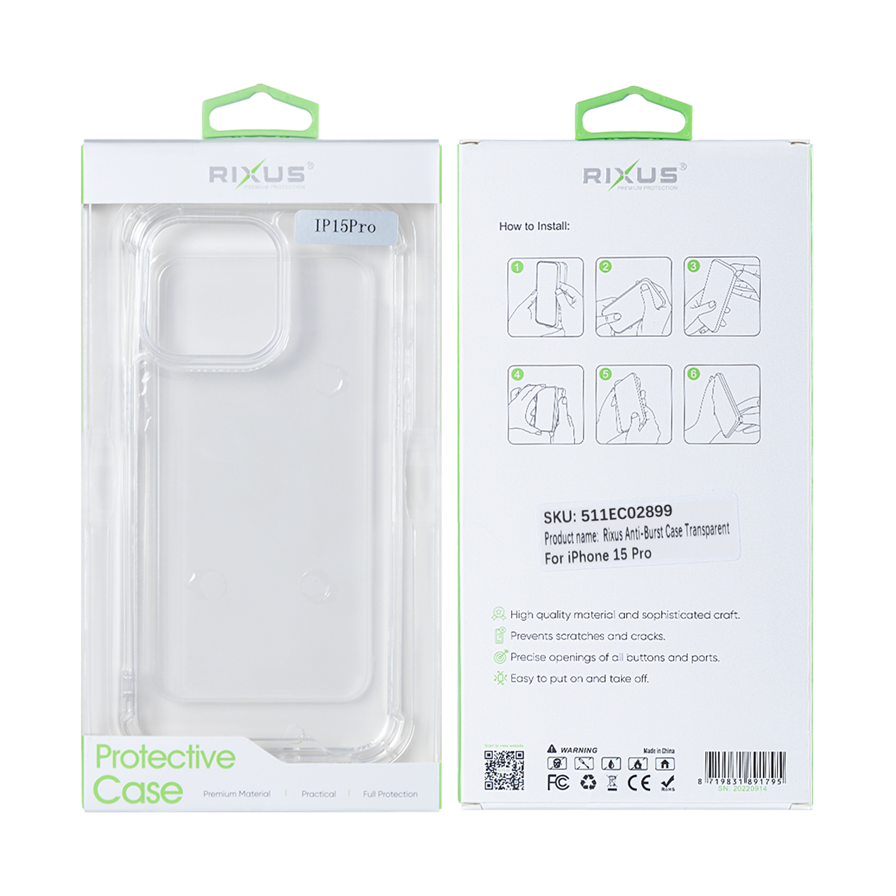 Rixus Anti-Burst Tasche For Apple iPhone 15 Pro Transparent