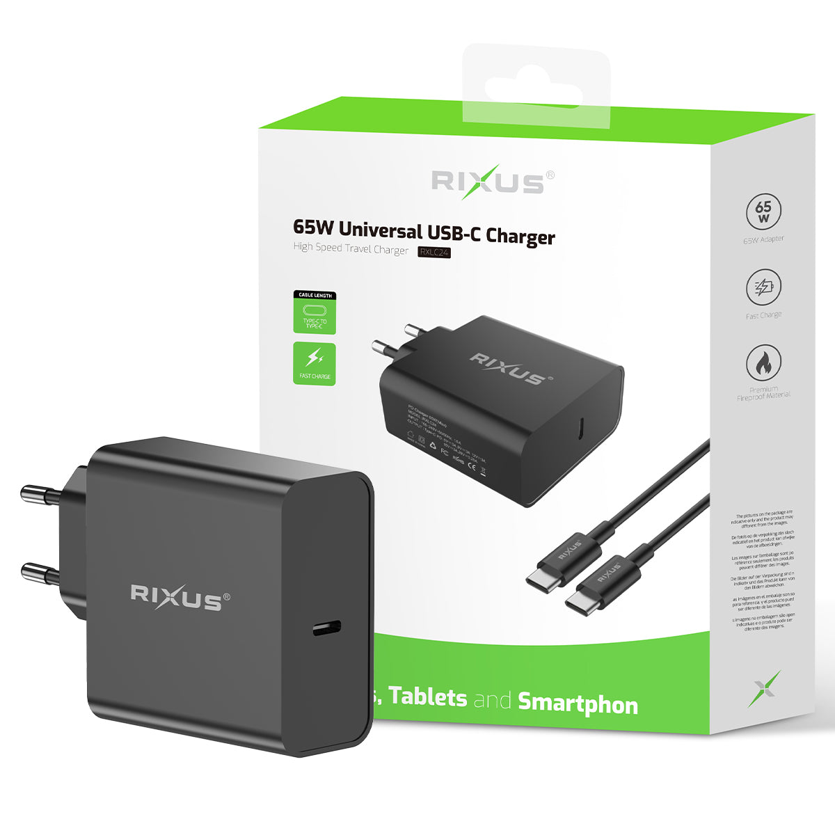Rixus RXLC24 Universal USB-C Ladegerät Schwarz