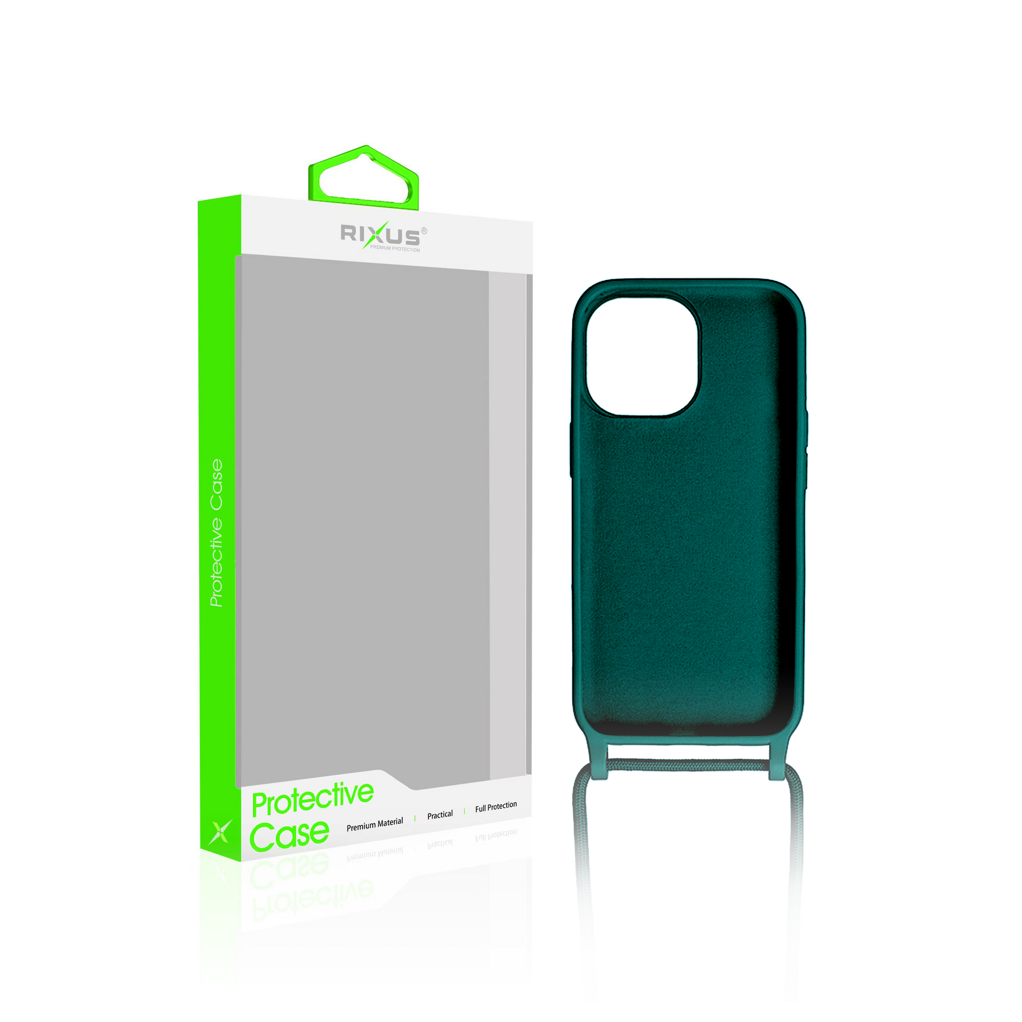 Rixus TPU Halskette Cord Abdeckung For Apple iPhone 15 Pro Max dunkelgrün