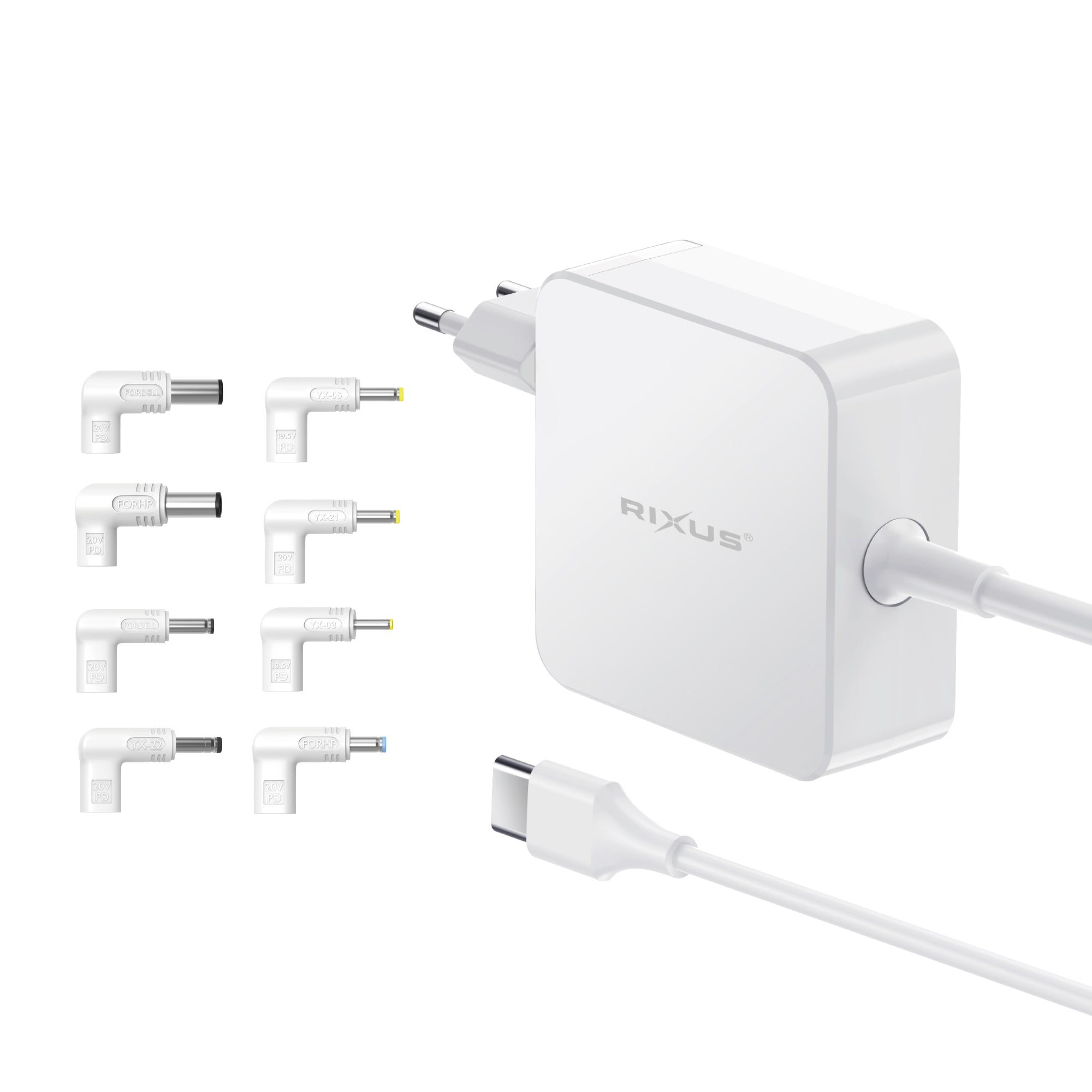 Rixus RXLC93 Universal-Laptop-Ladegerät 100 W, 8 Anschlüsse, weiß