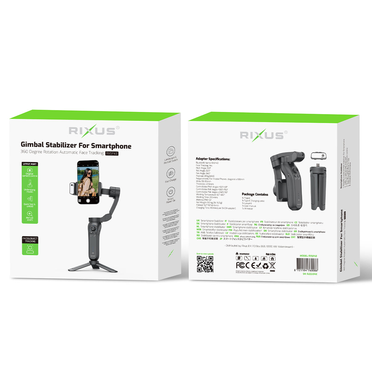 Rixus RXSF43 Smooth Steady Face Tracking für Vlog, Video, Tik Tok und Live Video