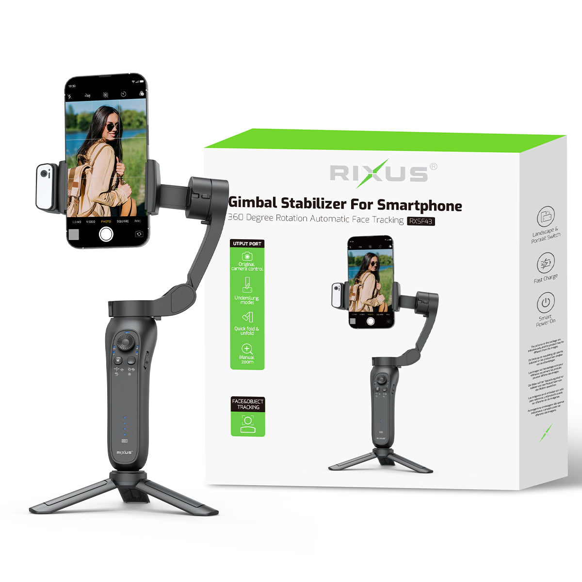 Rixus RXSF43 Smooth Steady Face Tracking für Vlog, Video, Tik Tok und Live Video