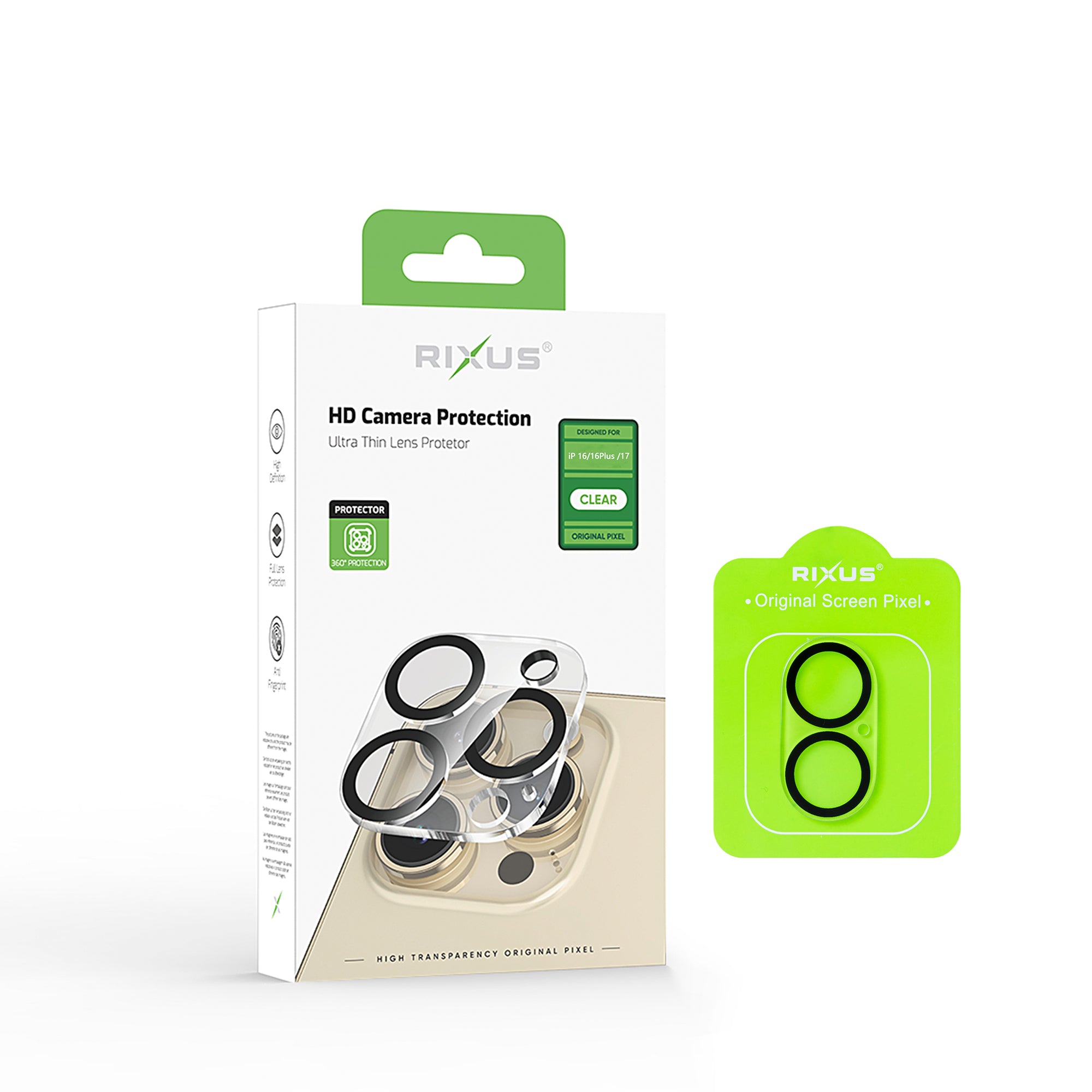 Rixus Clear HD Kamera gehärtetes Glas For Apple iPhone 16, 16 Plus, 17