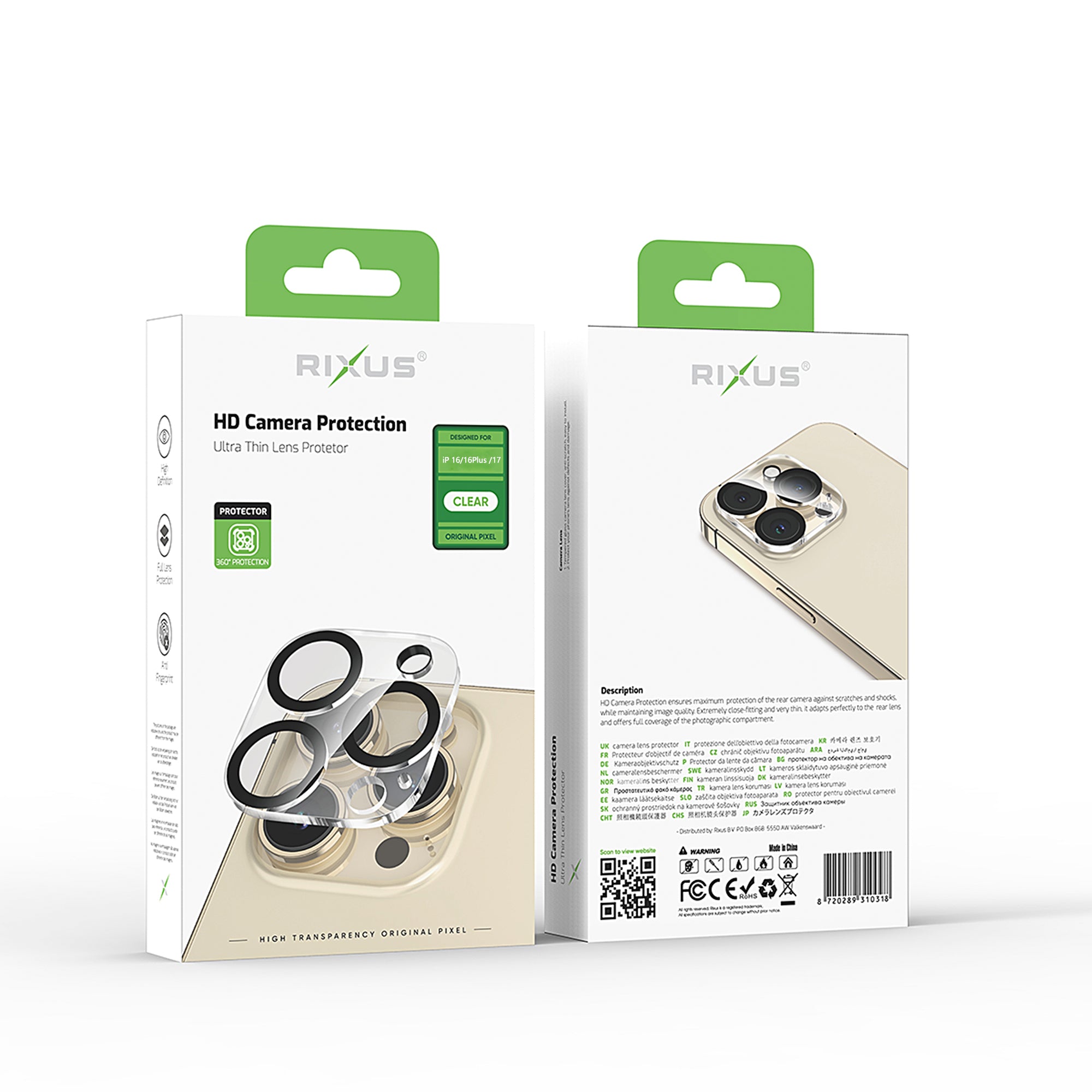 Rixus Clear HD Kamera gehärtetes Glas For Apple iPhone 16, 16 Plus, 17