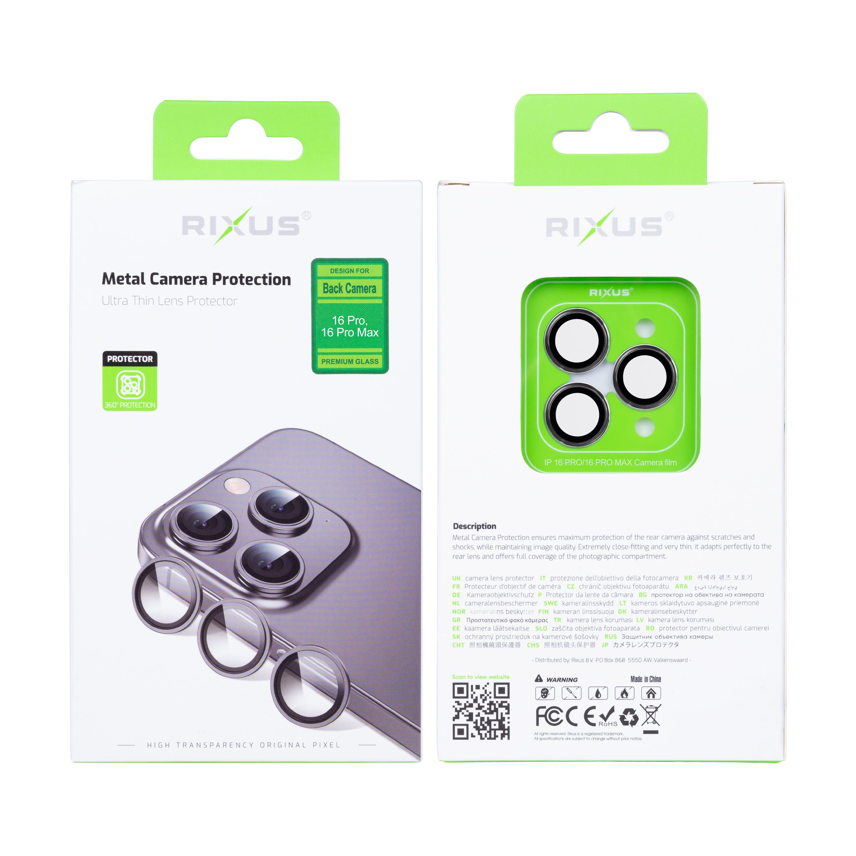 Rixus Metal Shield Kamera gehärtetes Glas For Apple iPhone 16 Pro, 16 Pro Max Schwarz Titan