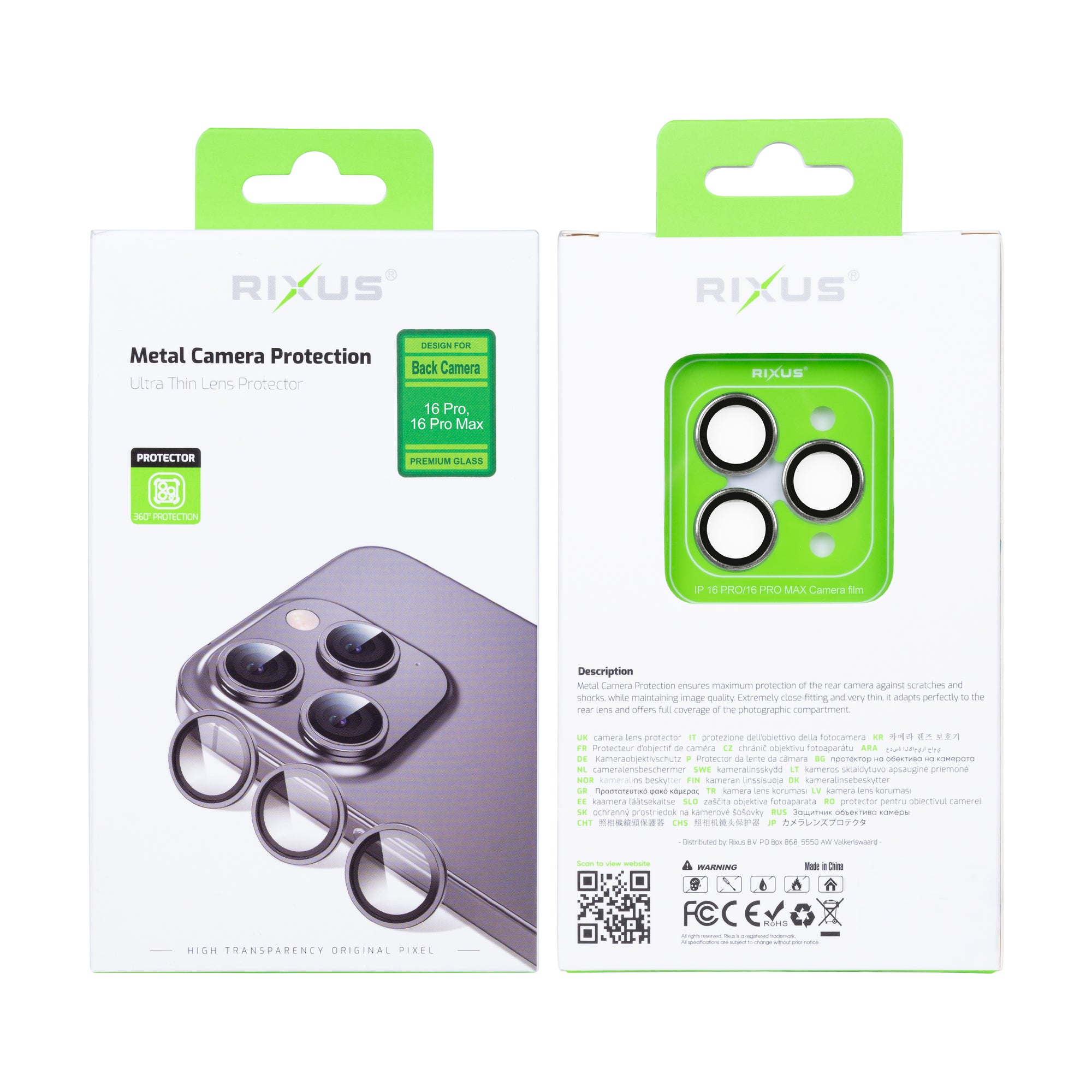 Rixus Metal Shield Kamera gehärtetes Glas For Apple iPhone 16 Pro, 16 Pro Max Weiß Titan