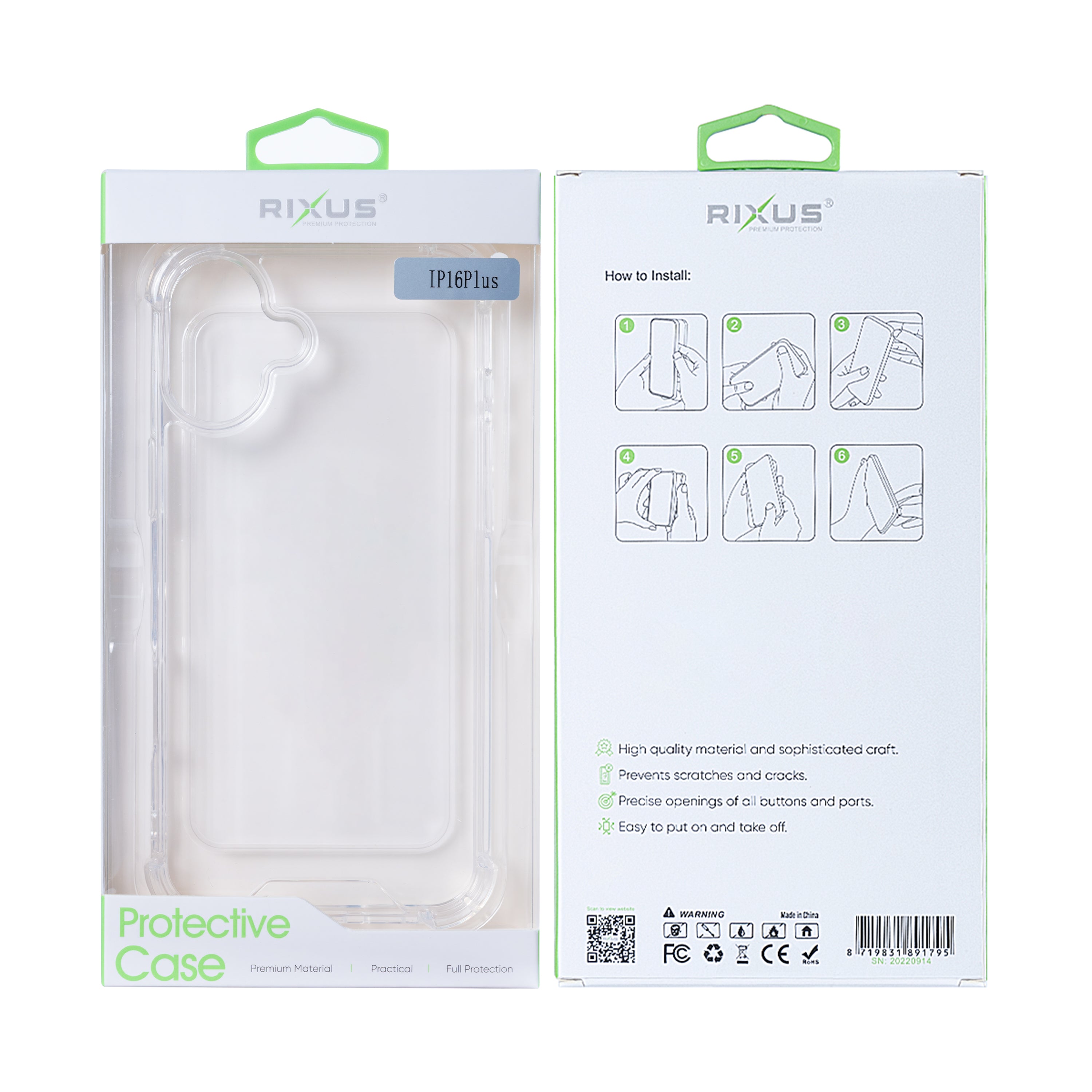 Rixus Anti-Burst Hülle For Apple iPhone 16 Plus Transparent