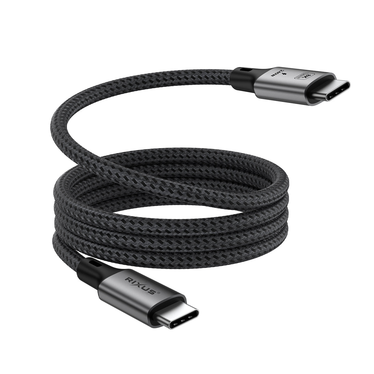 Rixus RXUC03 Magnetisches USB-C 4.0 auf USB-C Kabel Easy Roll Up 1.5m 100W Space Grau