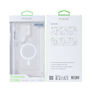 Rixus Anti-Burst Case With MagSafe Compatible For Samsung Galaxy S25 Ultra Transparent