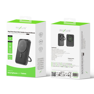 Rixus RXPB71B MagSafe Compatible Powerbank 10000mAh With Foldable Stand Black