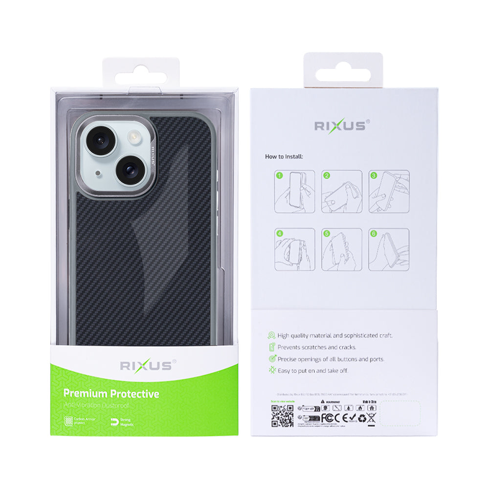 Rixus Mag Carbon mit MagSafe For Apple iPhone 15 Plus Titanium Grau