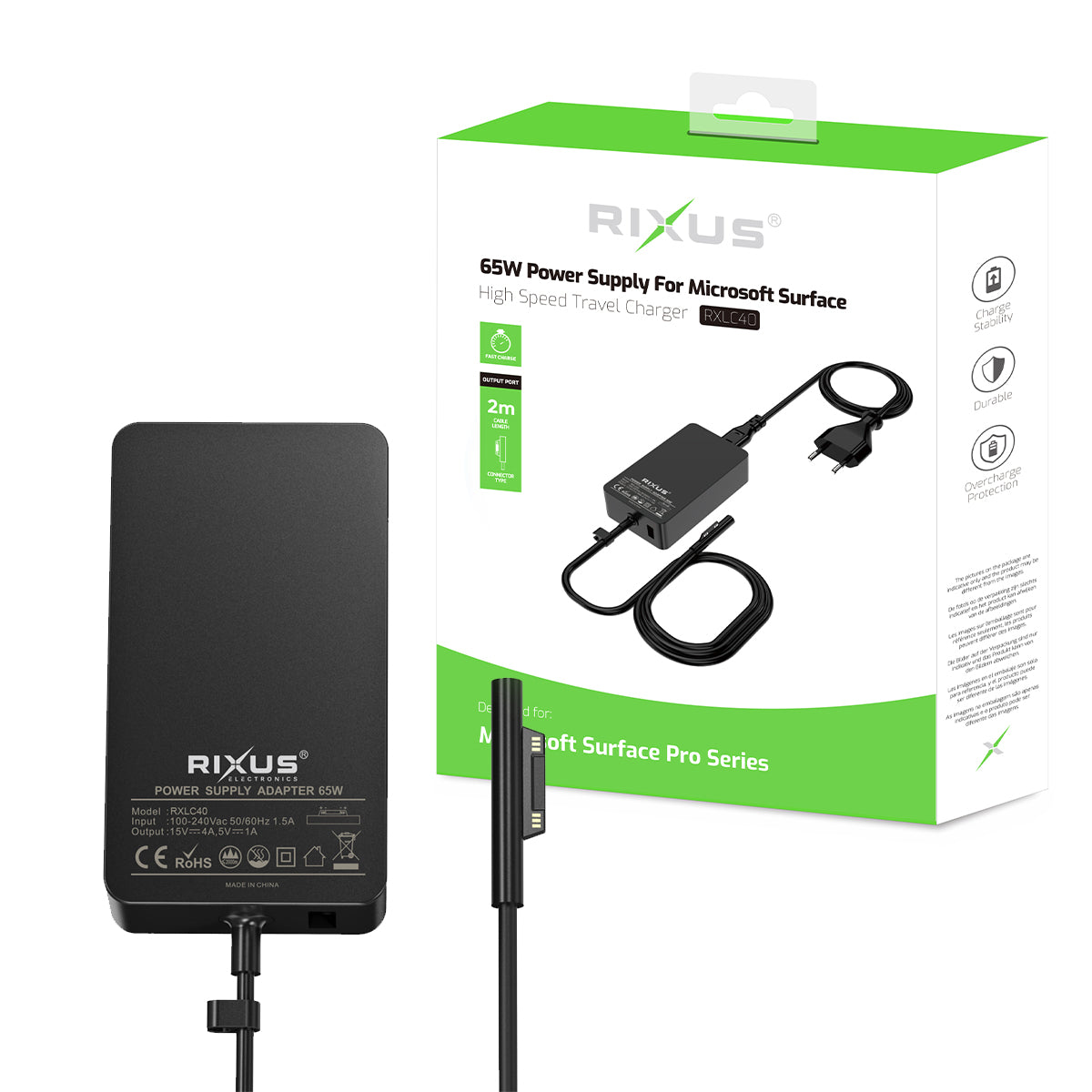 Rixus RXLC40 Microsoft Surface Ladegerät 65W