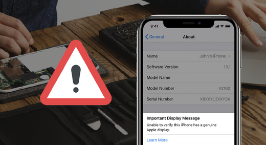Avertissement concernant l'écran non authentique de la série iPhone 11