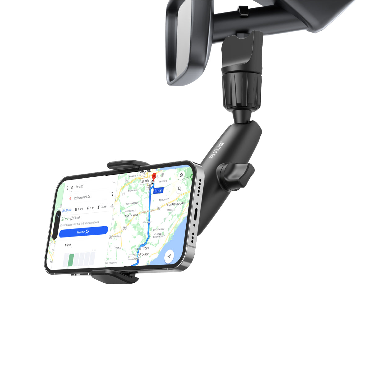 Rixus RXHW65 Support de téléphone pour rétroviseur à 360 degrés Noir