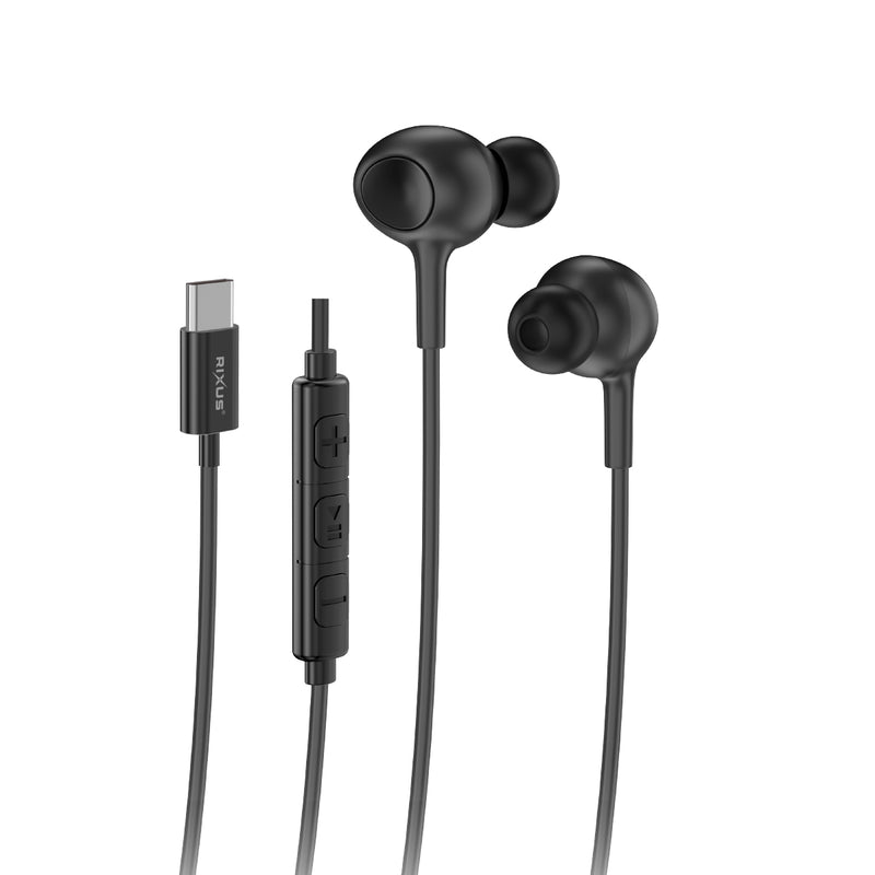 Rixus RXHD56C Écouteurs filaires USB-C avec microphone Noir