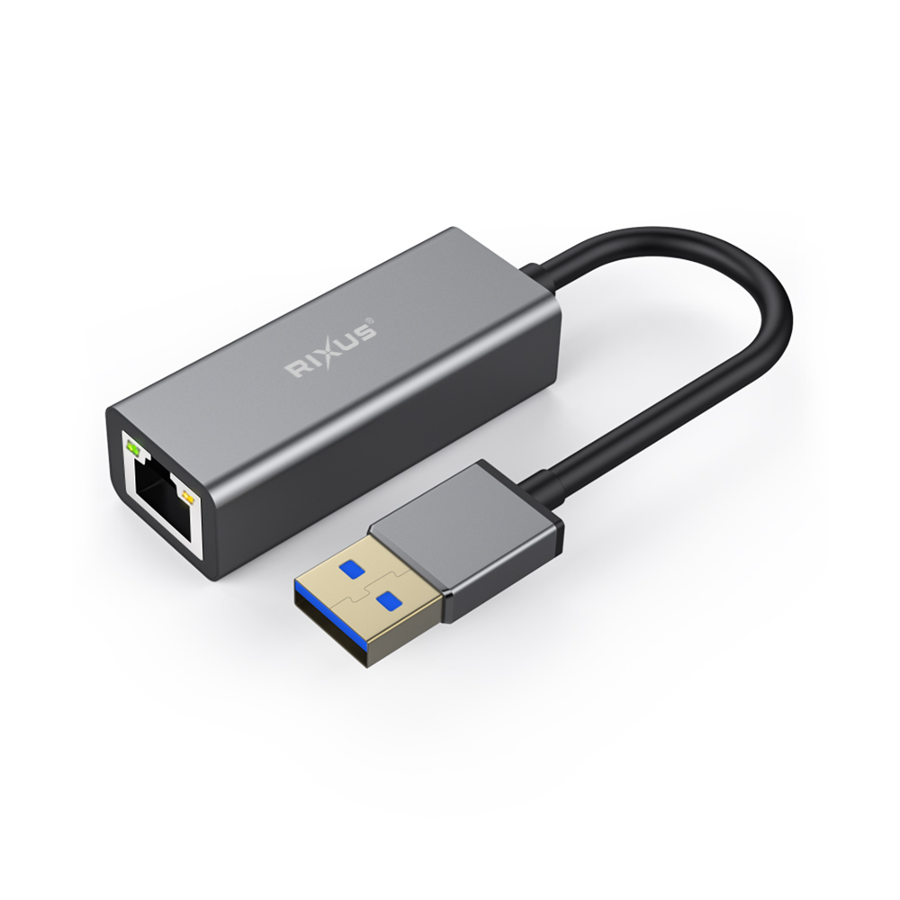 Rixus RXEA02 Carte réseau USB 3.0 Gigabit Connecteur USB vers RJ45 Gris