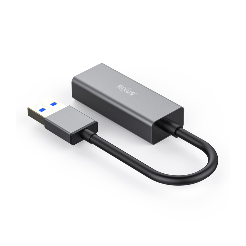 Rixus RXEA02 Carte réseau USB 3.0 Gigabit Connecteur USB vers RJ45 Gris