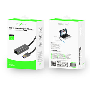 Rixus RXEA02 Carte réseau USB 3.0 Gigabit Connecteur USB vers RJ45 Gris