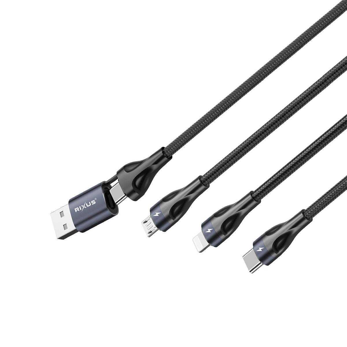Rixus RXUC23 2 pour 3 Fast Charging Cable Noir