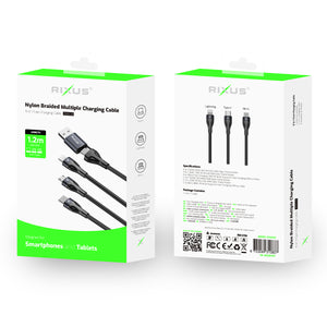Rixus RXUC23 2 pour 3 Fast Charging Cable Noir