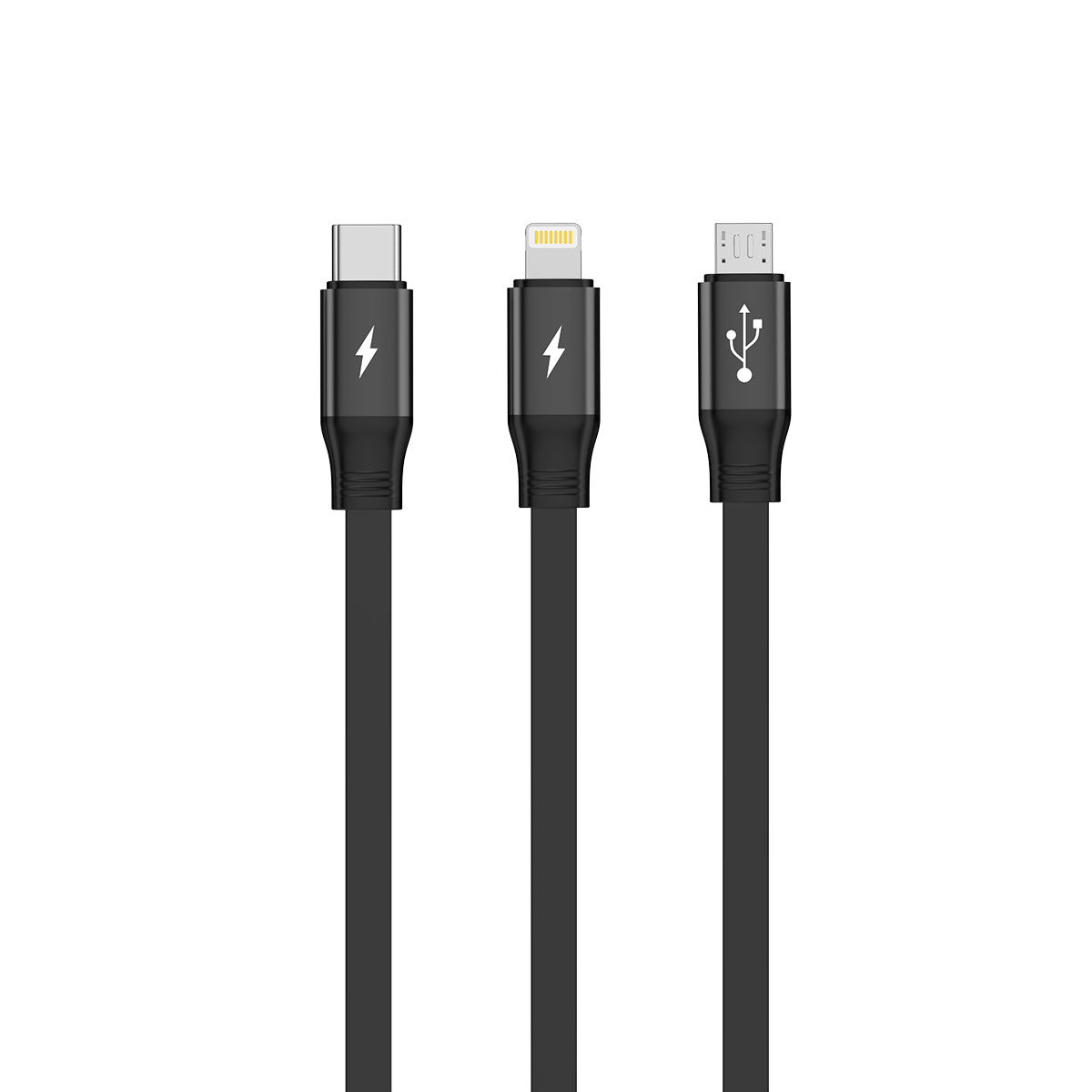 Rixus RXUC25 Multi Charging 3 In 1 Retractable Fast Charger Cable Black (câble de chargement rapide rétractable 3 en 1)