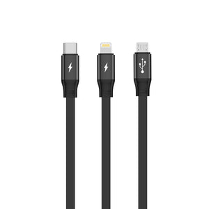 Rixus RXUC25 Multi Charging 3 In 1 Retractable Fast Charger Cable Black (câble de chargement rapide rétractable 3 en 1)
