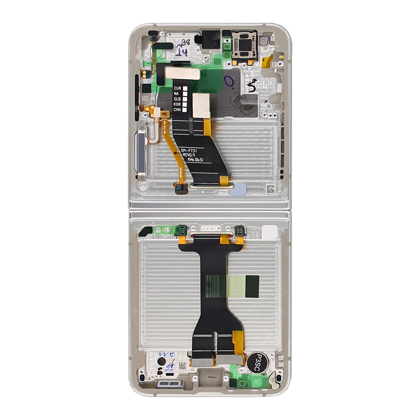 Samsung Galaxy Z Flip5 F731B Écran principal et numériseur avec cadre crème Service Pack