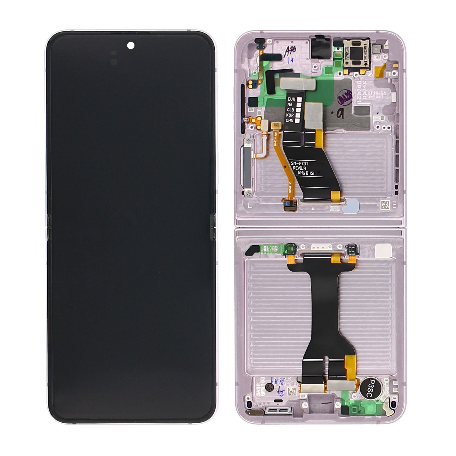Samsung Galaxy Z Flip5 F731B Écran principal et numériseur avec cadre Lavender Service Pack