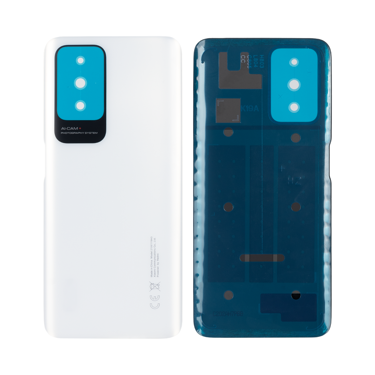Coque arrière Xiaomi Redmi 10 sans objectif, blanc galet, OEM