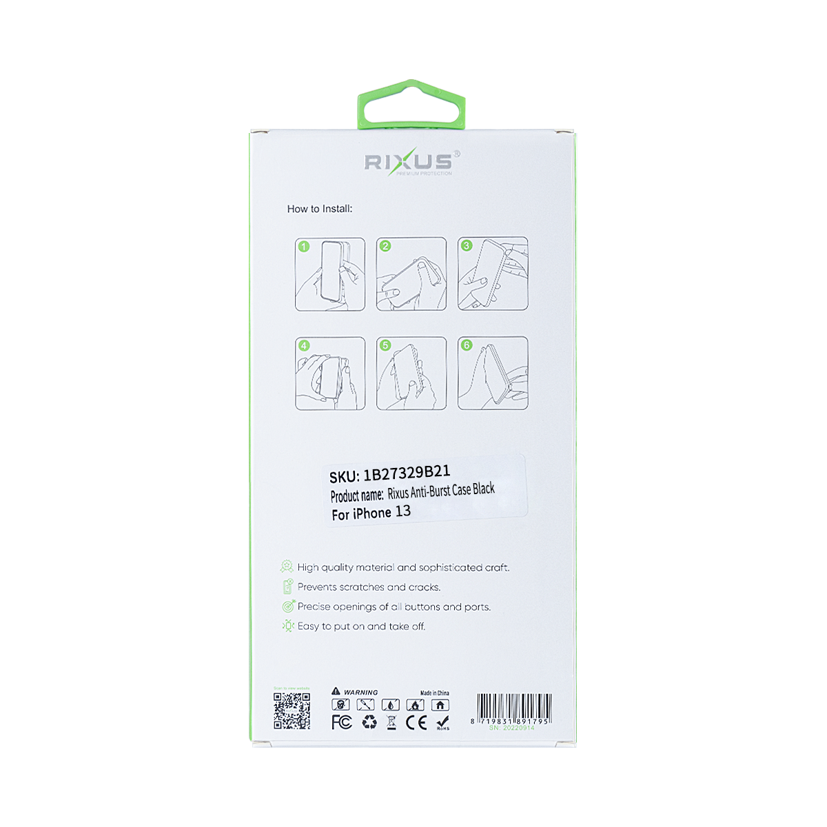 Rixus Anti-Burst Case For Apple iPhone 13 Noir