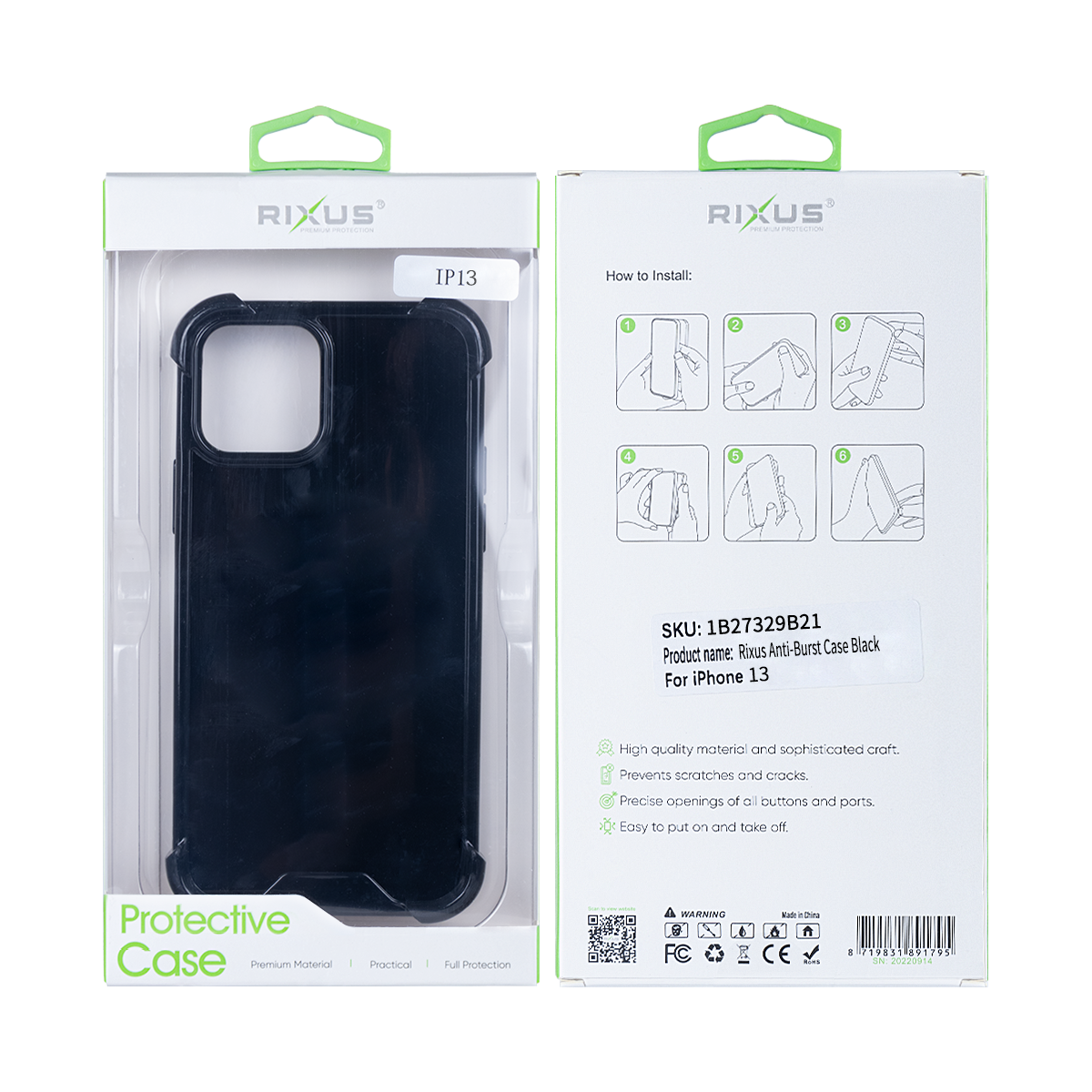 Rixus Anti-Burst Case For Apple iPhone 13 Noir