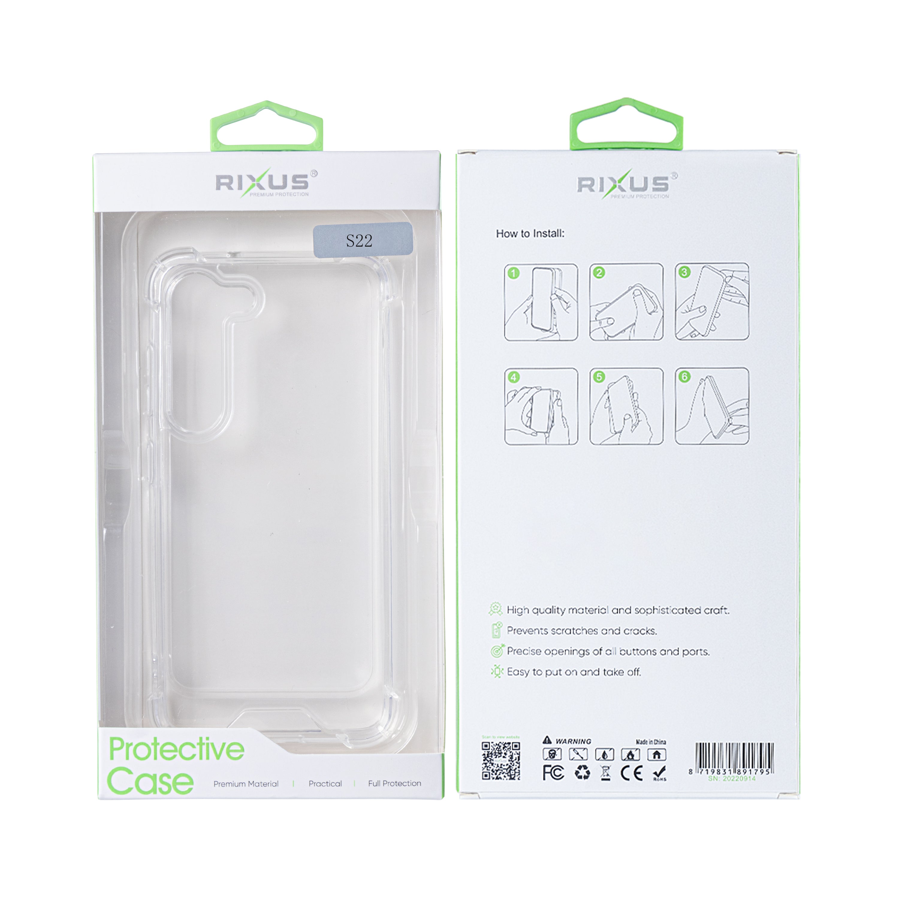 Étui anti-éclatement Rixus pour Samsung Galaxy S22 5G transparent