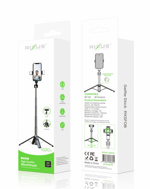 Rixus RXSF08 Bâton de selfie en aluminium avec double éclairage LED noir
