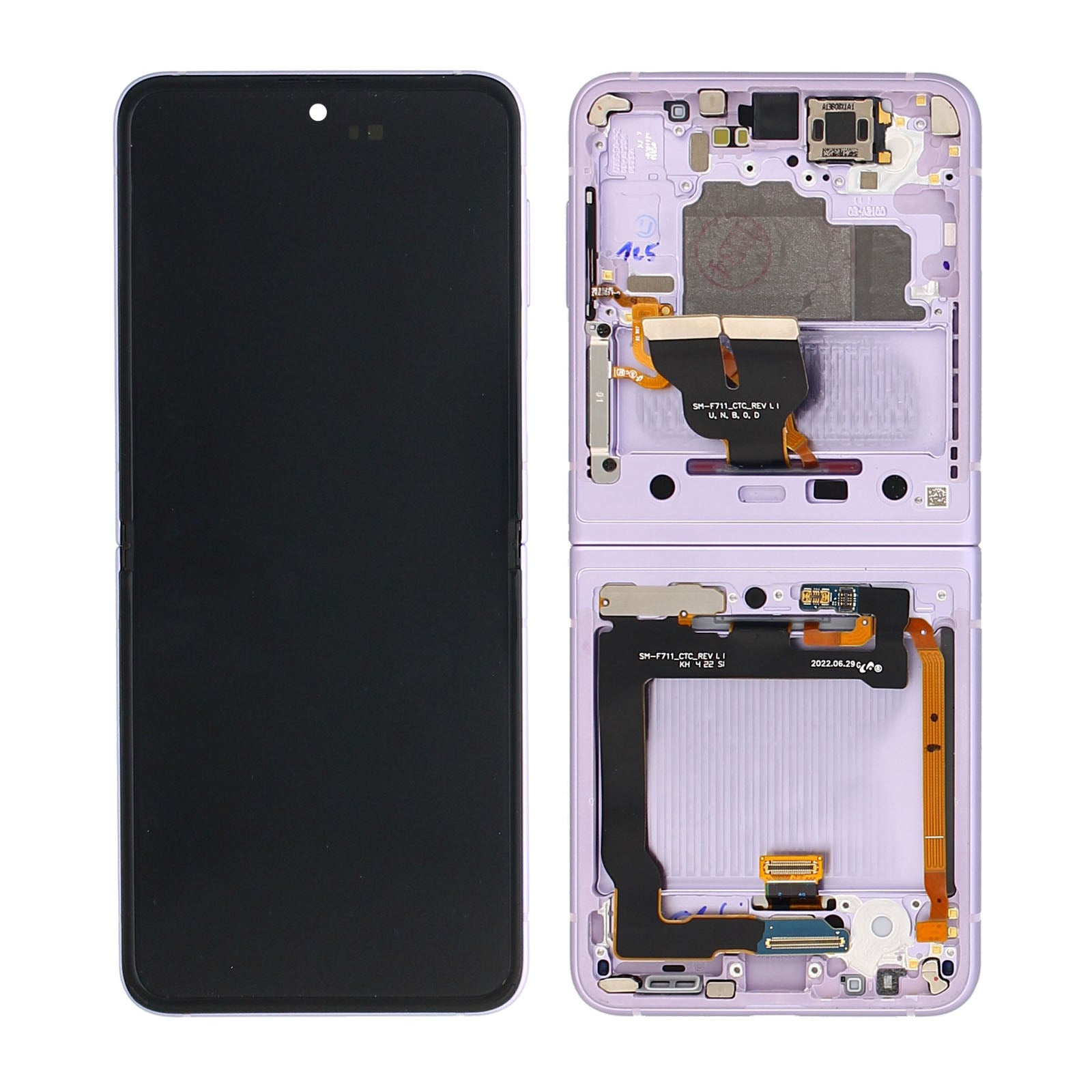 Samsung Galaxy Z Flip3 F711B Écran principal et numériseur avec cadre Lavender Service Pack