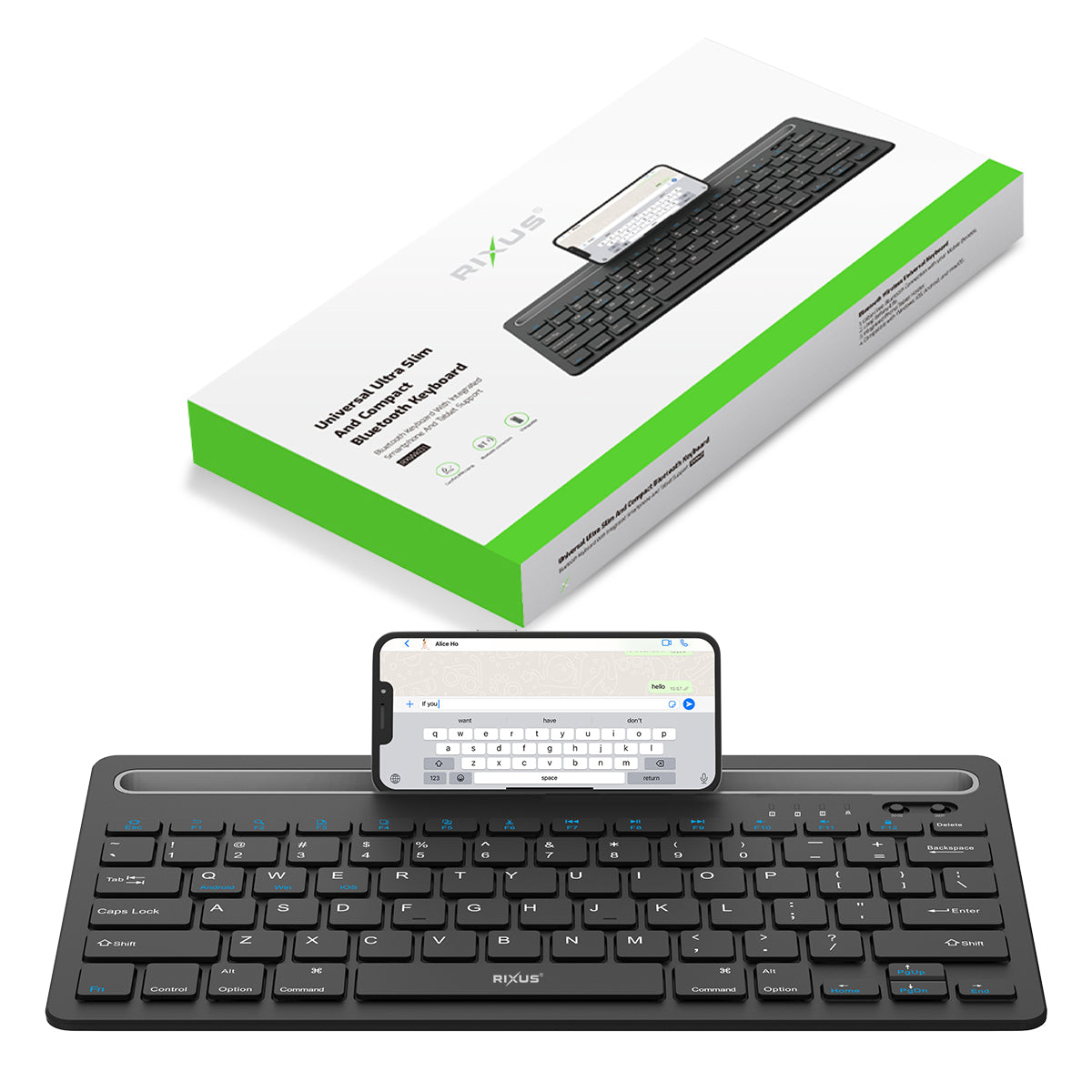 Rixus RXWK01 Clavier Bluetooth universel ultra-mince et compact