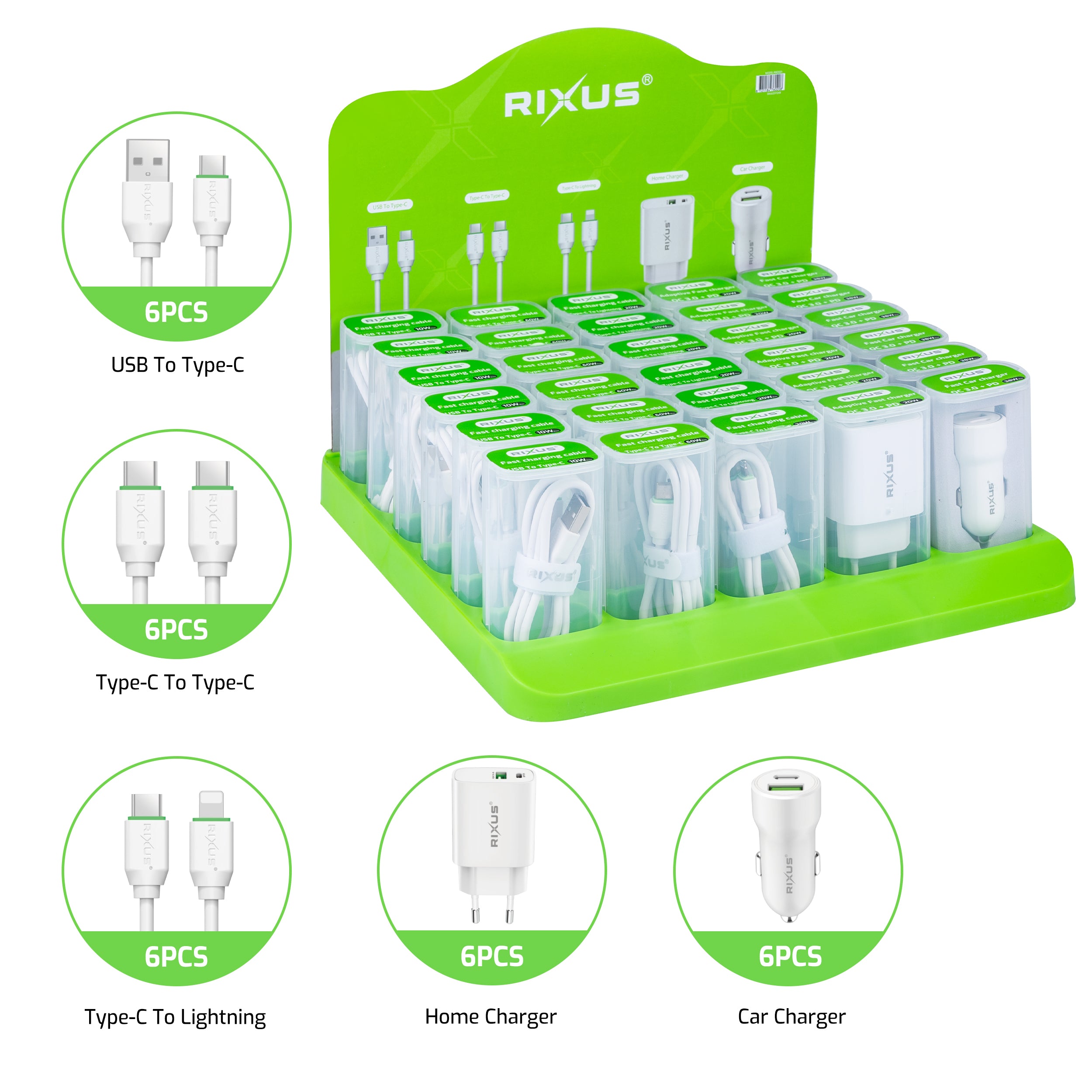 Rixus RXDS01 Counter Display Stand With Cables And Chargers (en anglais)