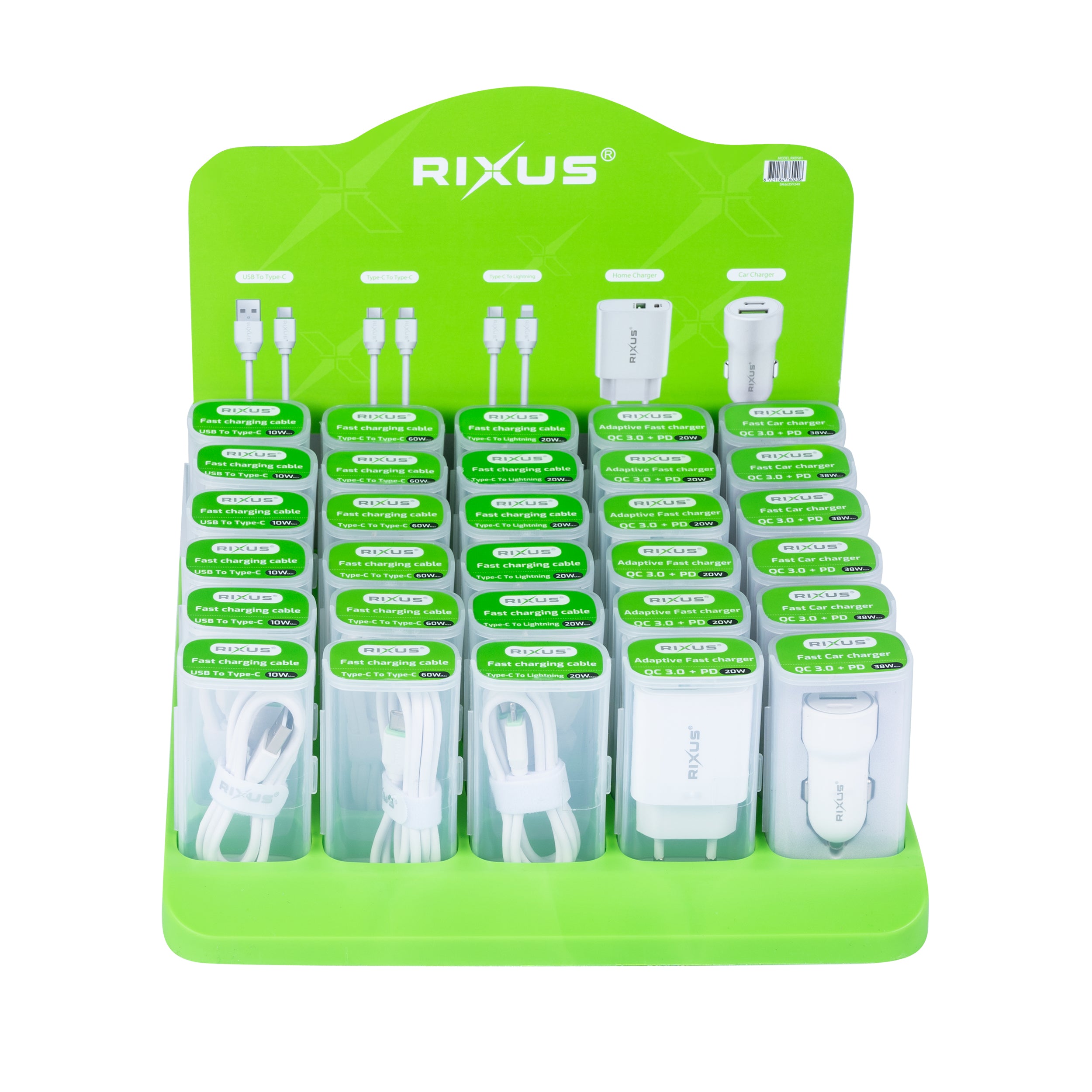 Rixus RXDS01 Counter Display Stand With Cables And Chargers (en anglais)