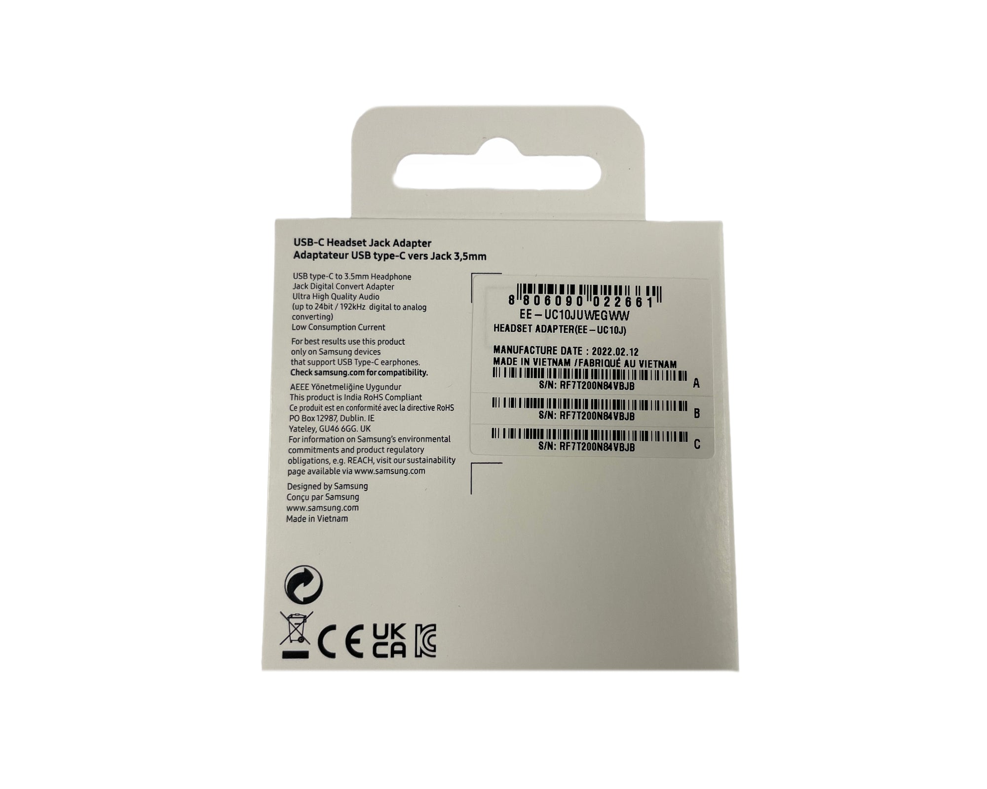 Adaptateur Samsung EE-UC10JUWEGWW USB-C pour prise casque, blanc