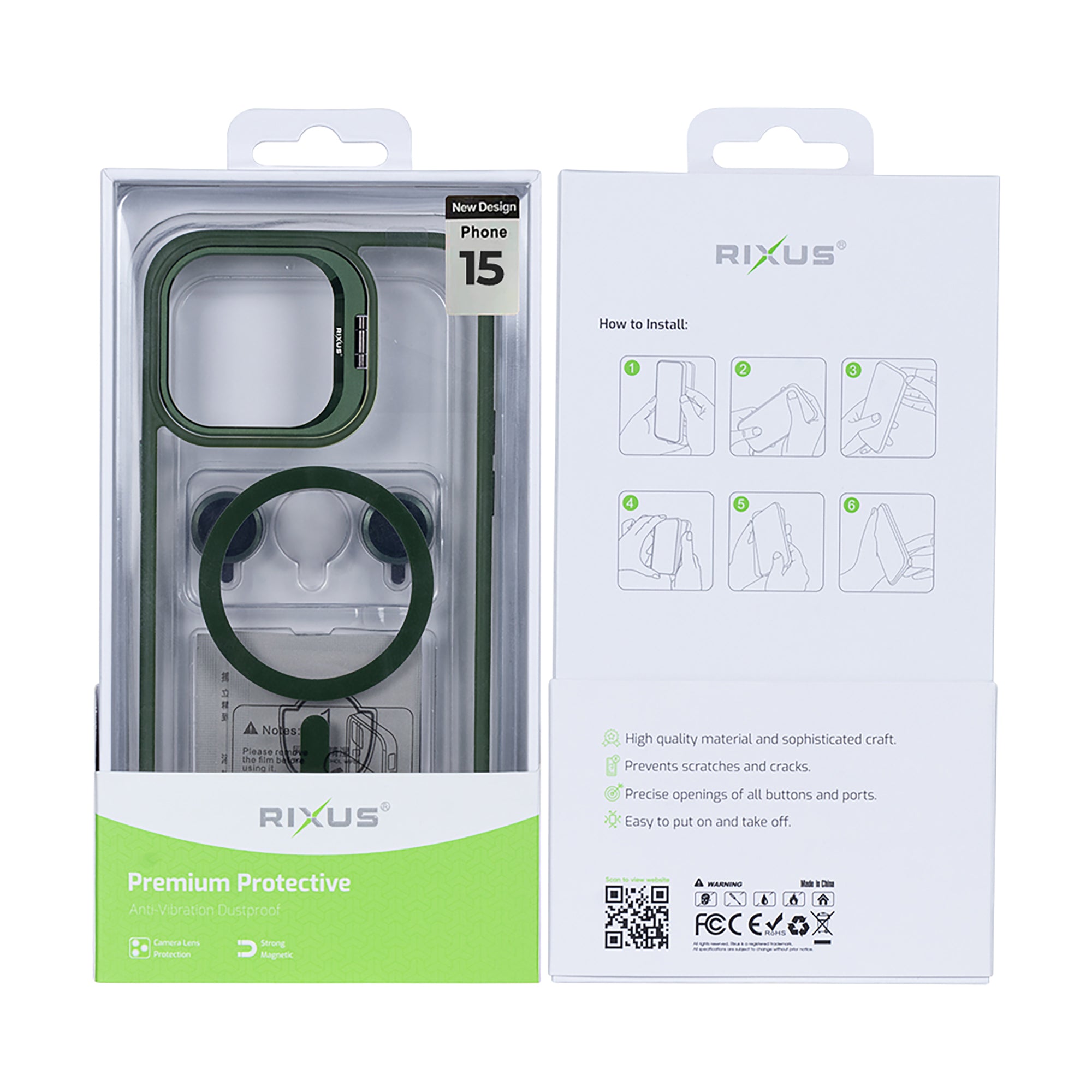 Rixus Classic 03 Case With MagSafe Compatible For Apple iPhone 15 Dark Green
