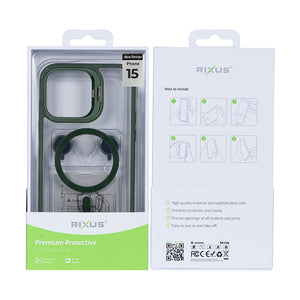 Rixus Classic 03 Case With MagSafe Compatible For Apple iPhone 15 Dark Green