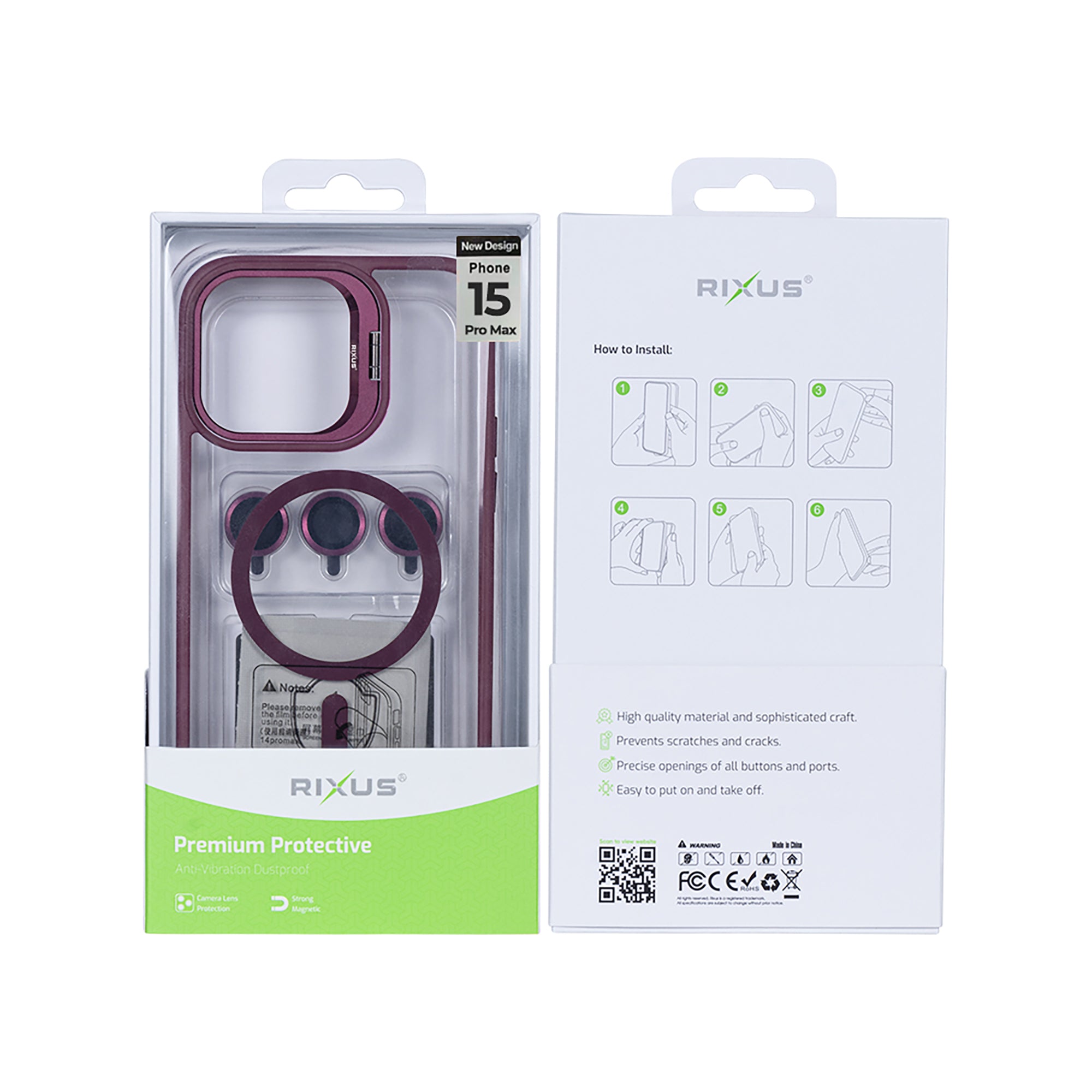 Rixus Classic 03 Case With MagSafe Compatible For Apple iPhone 15 Pro Max Dark Pink
