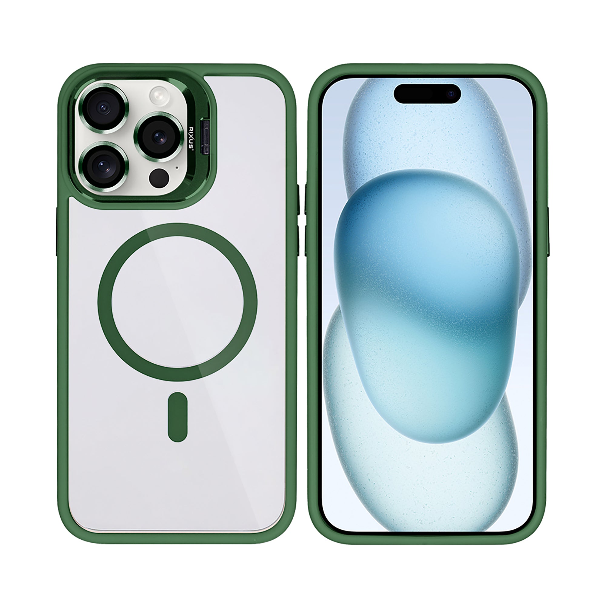 Rixus Classic 03 Case With MagSafe Compatible For Apple iPhone 15 Pro Max Dark Green