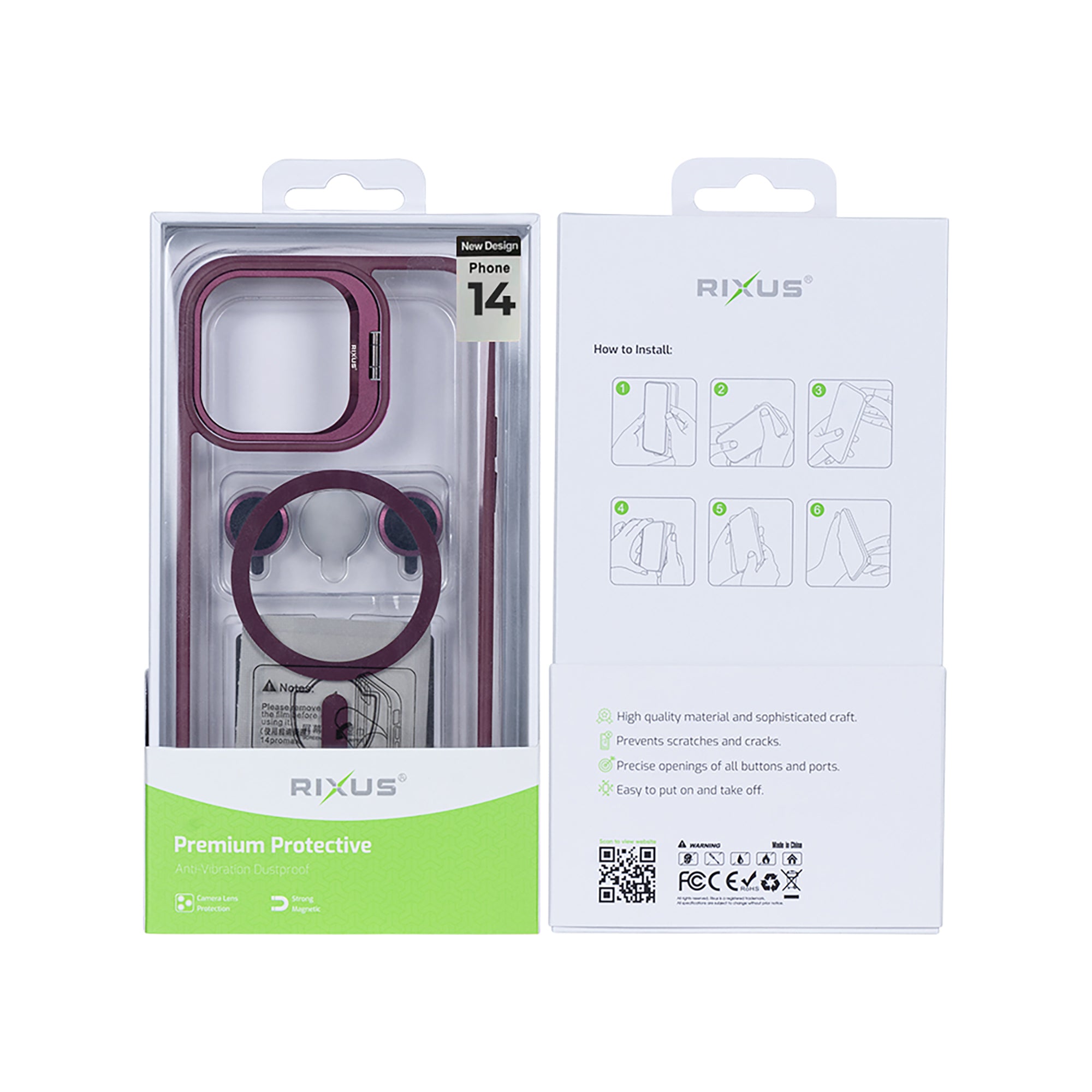 Rixus Classic 03 Case With MagSafe Compatible For Apple iPhone 14 Dark Pink
